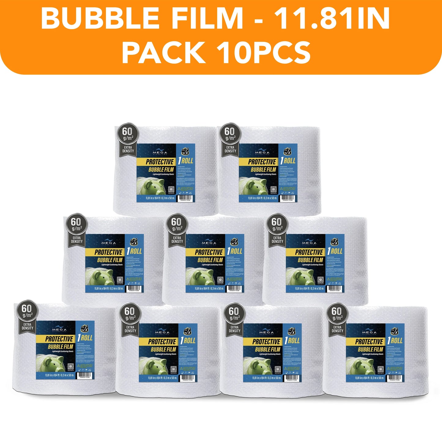 10 rolls of MEGA USA protective bubble film 11.81 inch wide, bulk packaging supply