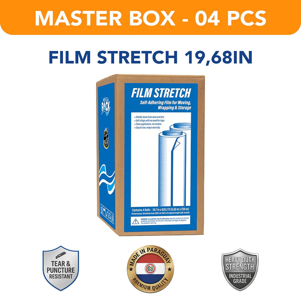 Master box of 4 stretch film rolls, 19.68in wide, tear resistant, for packaging and wrapping